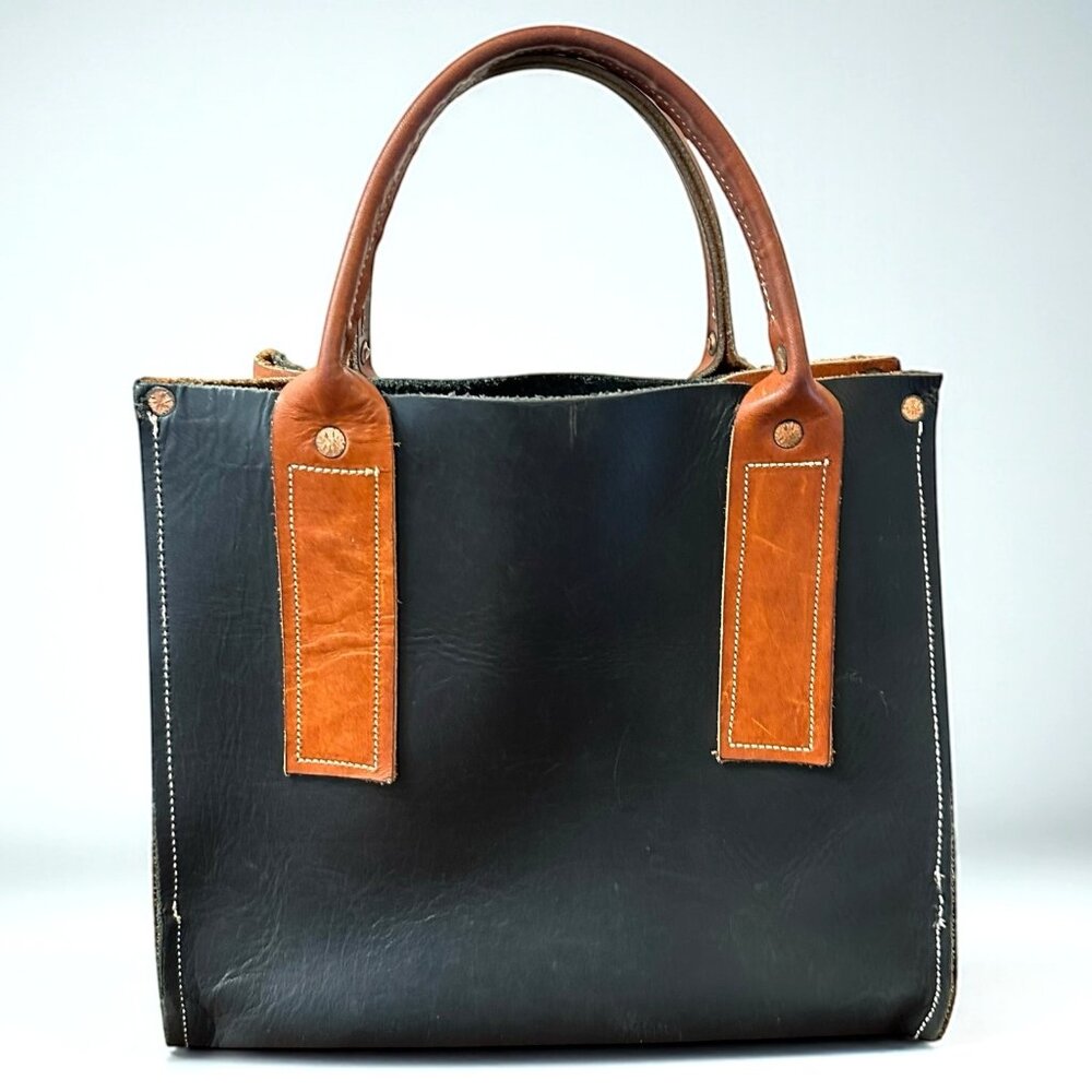 Elegant Black and Tan Leather Satchel